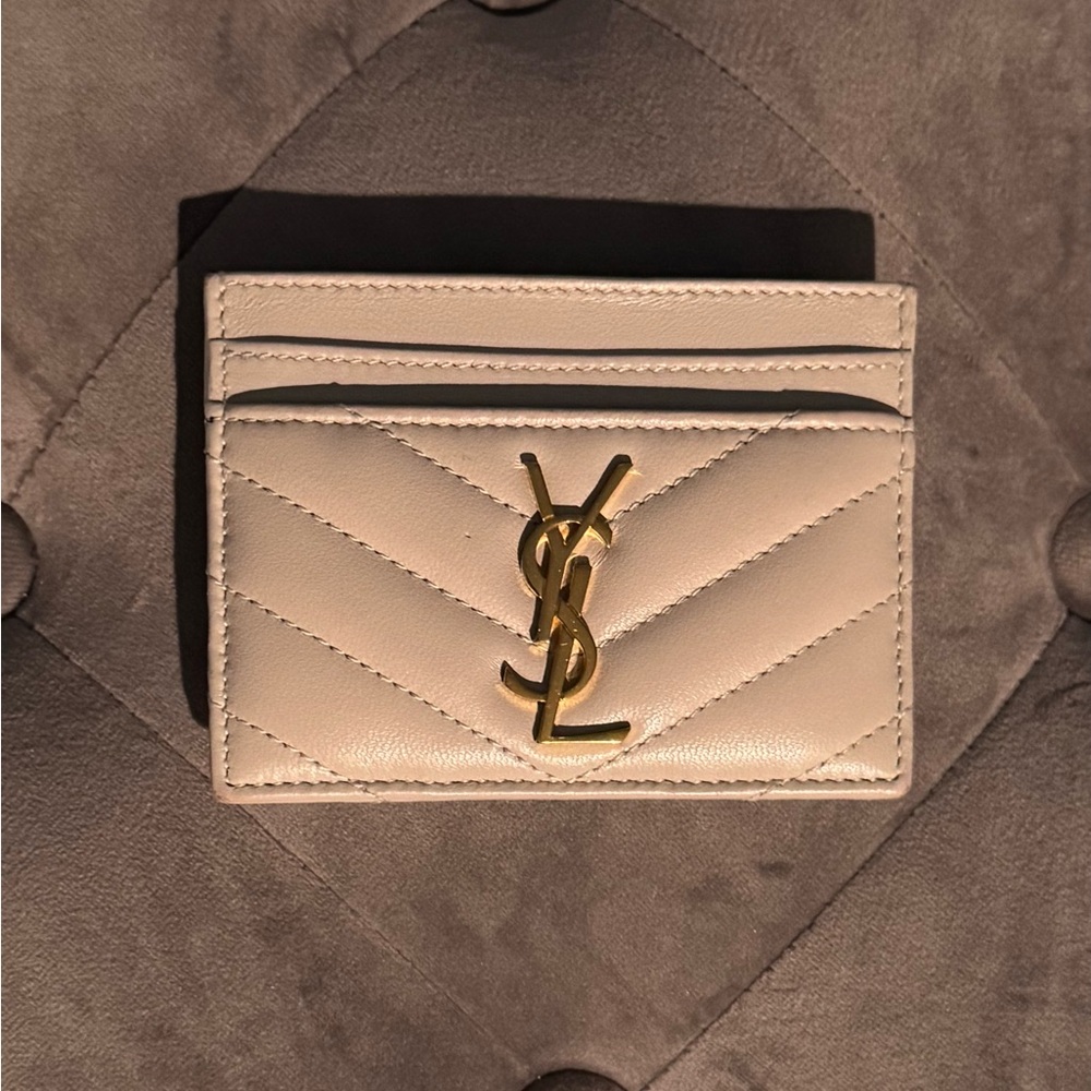 Yves Saint Laurent Cream Card Holder with Gold Logo